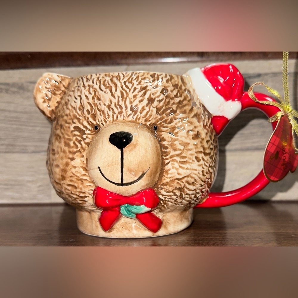 Cute 🥰 Home for the Holidays Christmas Teddy Bear 🧸 Face Ceramic 27oz Mug